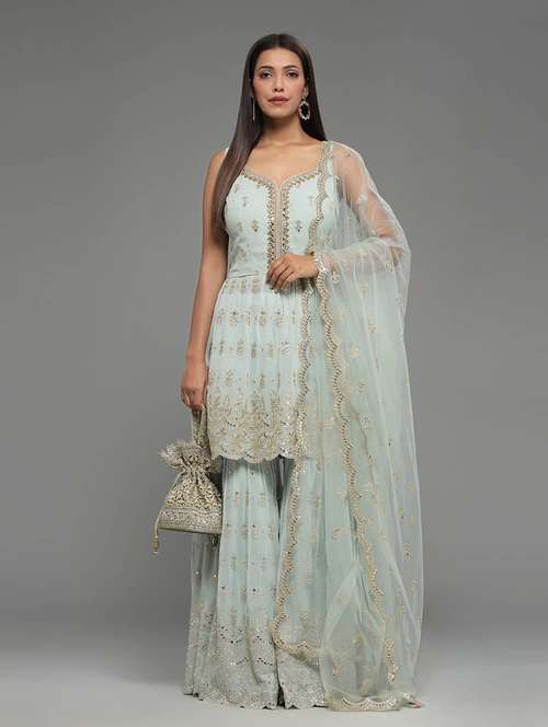 women embroidered kurta sharara set with dupatta - 20225676 -  Standard Image - 0
