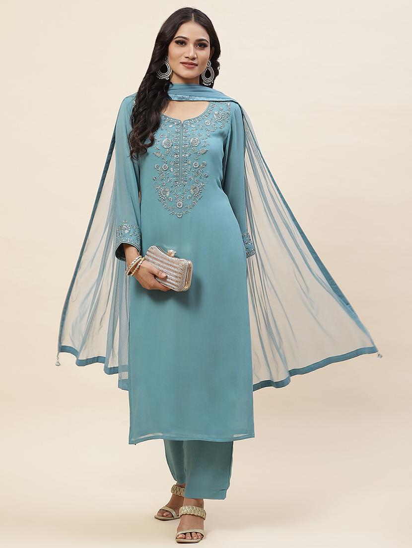 women embroidered kurta palazzo set with dupatta - 20225709 - Standard Image - 3