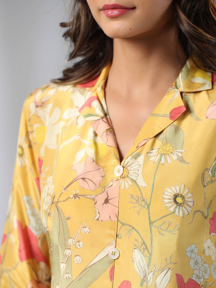 yellow crepe kurta pant set - 20225716 - Standard Image - 5
