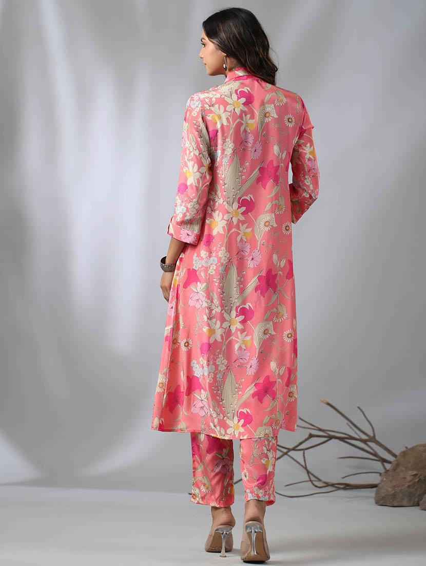 peach crepe kurta pant set - 20225717 - Standard Image - 3