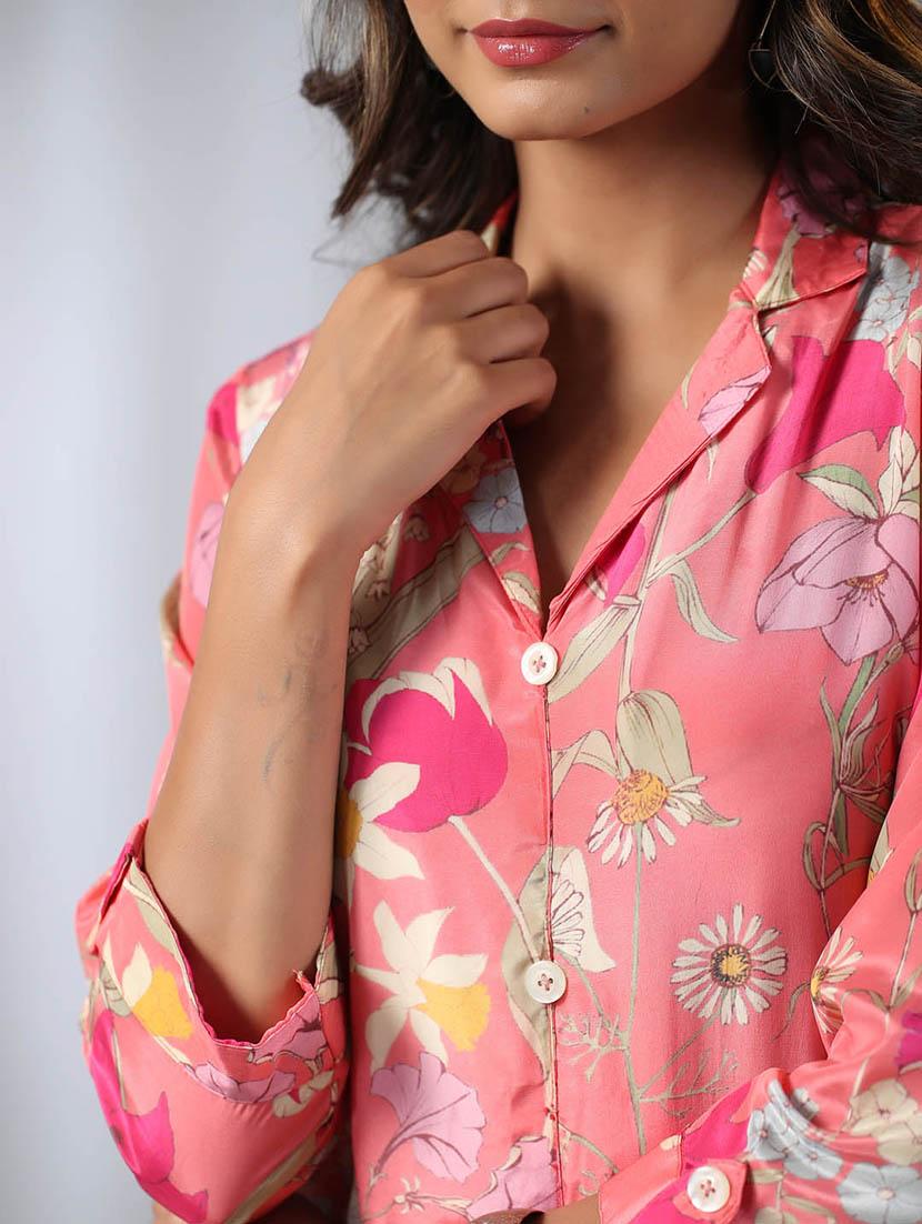 peach crepe kurta pant set - 20225717 - Standard Image - 5