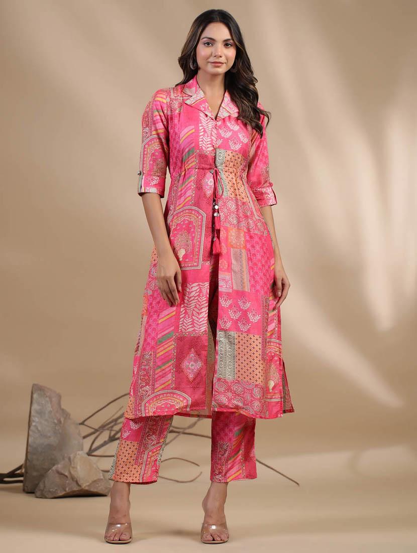 pink colored kurta pant set - 20225739 -  Zoom Image - 0