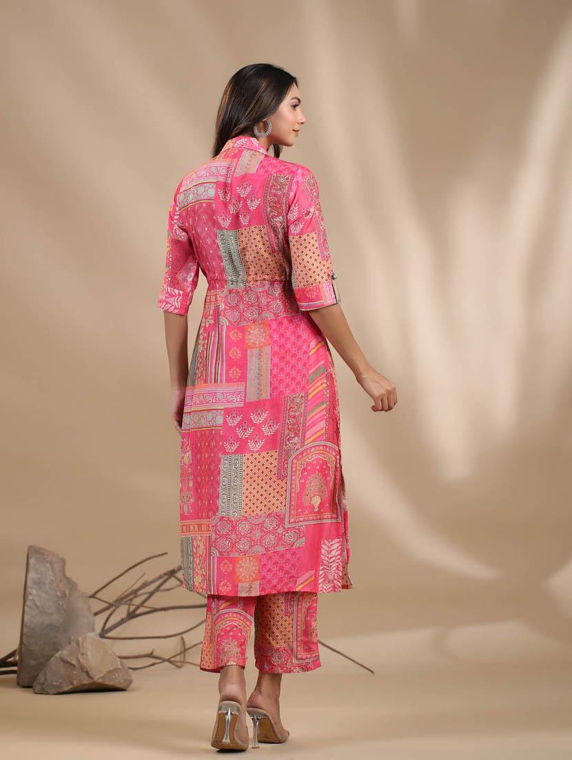 pink colored kurta pant set - 20225739 - Standard Image - 3