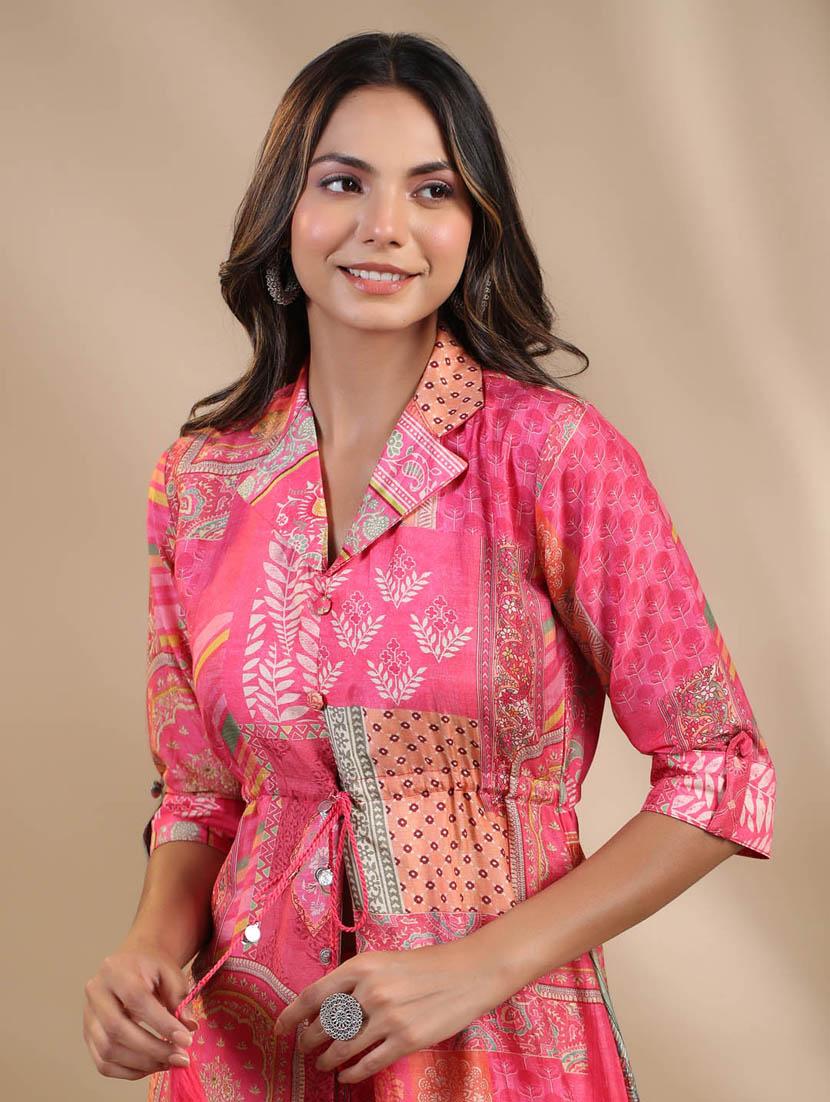 pink colored kurta pant set - 20225739 - Standard Image - 5
