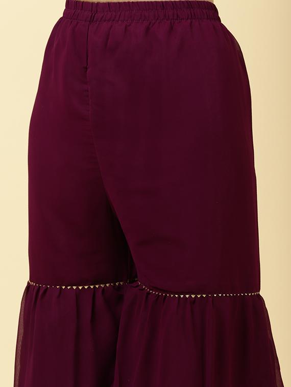 burgundy colored kurta sharara set - 20225745 - Standard Image - 5