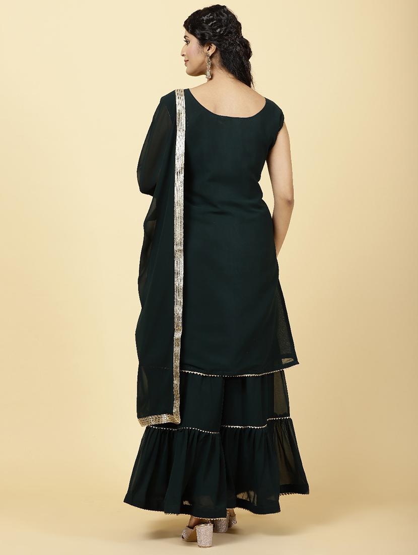 bottle green colored kurta sharara set - 20225746 - Standard Image - 3