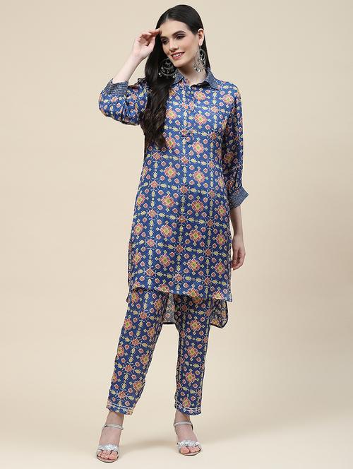 blue muslin kurta pant set - 20225778 - Standard Image - 0