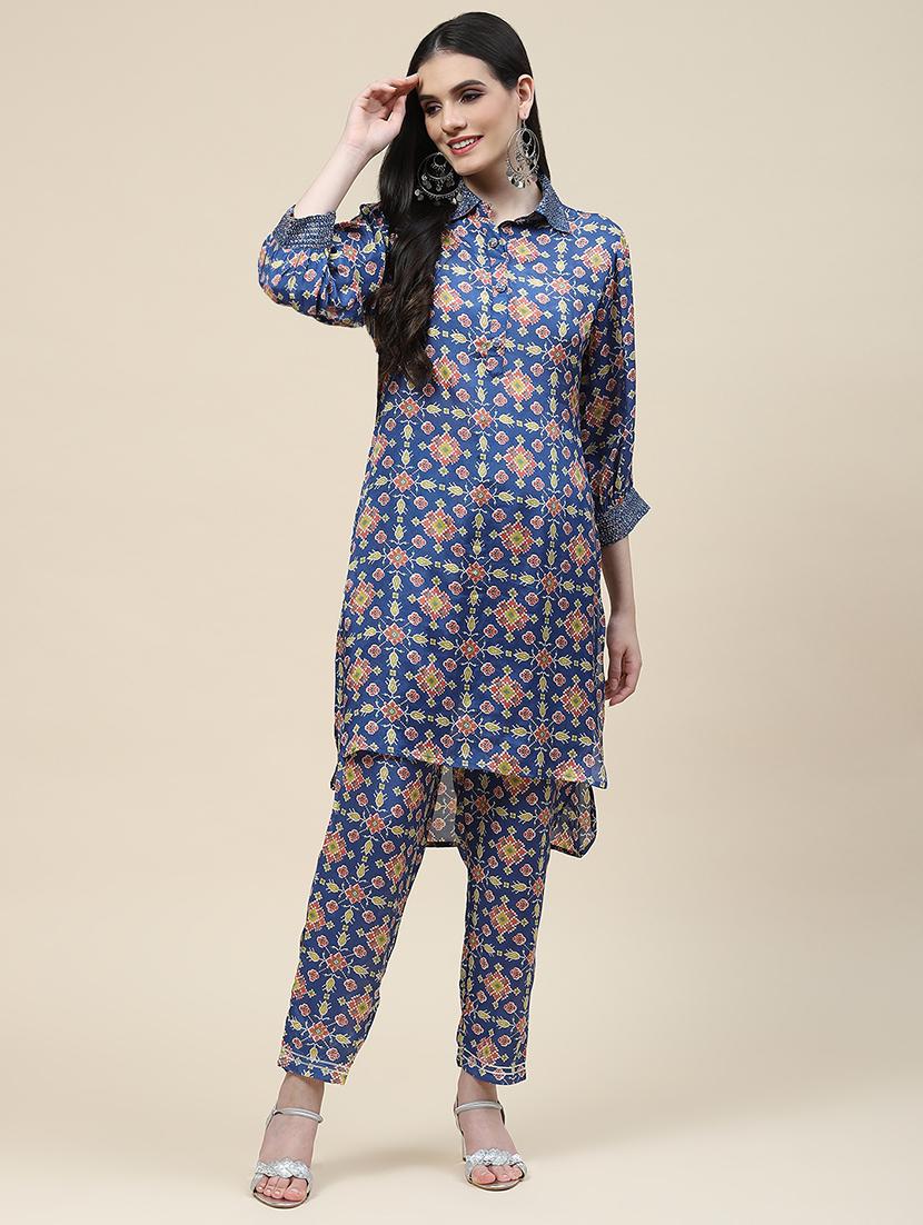 blue muslin kurta pant set - 20225778 - Zoom Image - 0