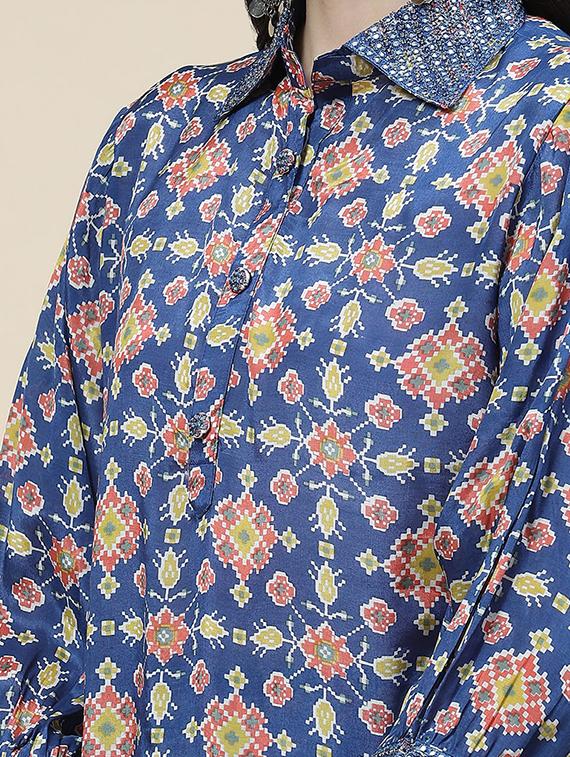 blue muslin kurta pant set - 20225778 - Standard Image - 3