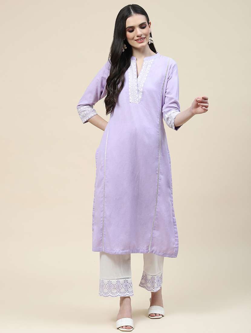 lavender colored kurta pant set - 20225784 - Zoom Image - 0