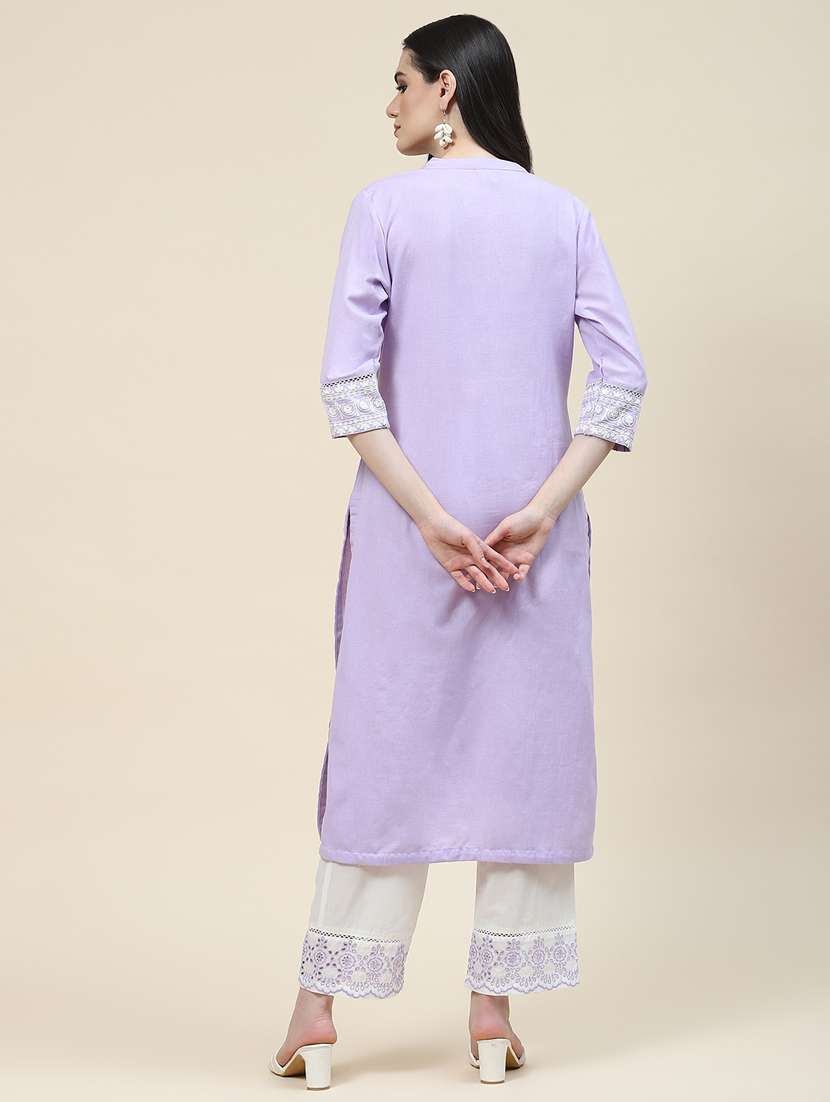 lavender colored kurta pant set - 20225784 - Standard Image - 3