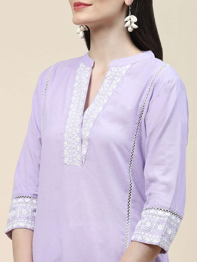 lavender colored kurta pant set - 20225784 - Standard Image - 5