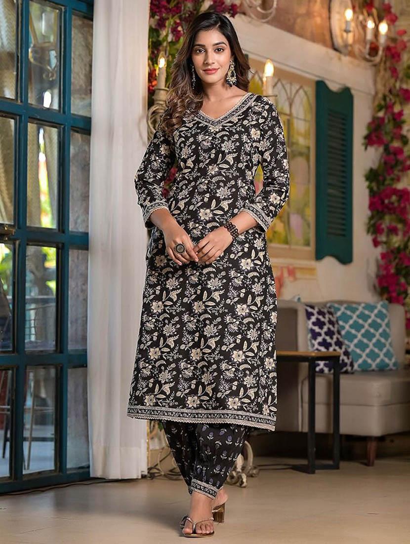 black colored kurta salwar set - 20225792 - Standard Image - 3