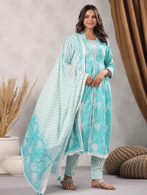 turquoise colored kurta pant set - 20225821 - Standard Image - 0