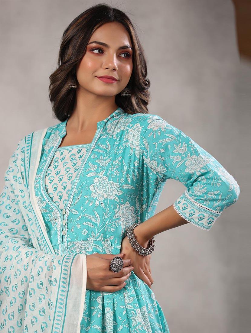 turquoise colored kurta pant set - 20225821 - Standard Image - 5