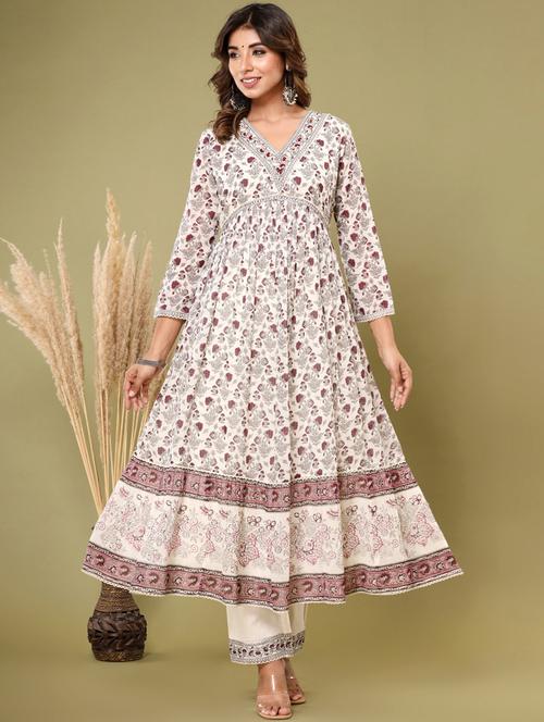 off white colored kurta pant set - 20225829 -  Standard Image - 0