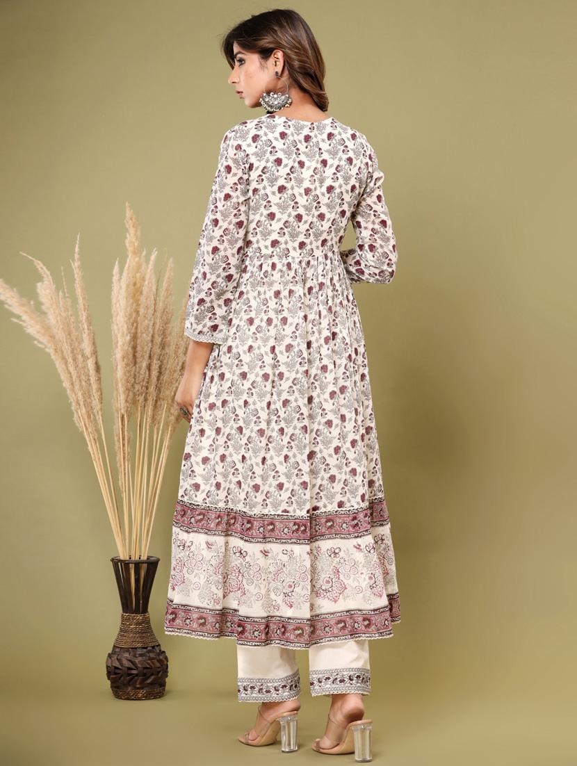 off white colored kurta pant set - 20225829 - Standard Image - 3
