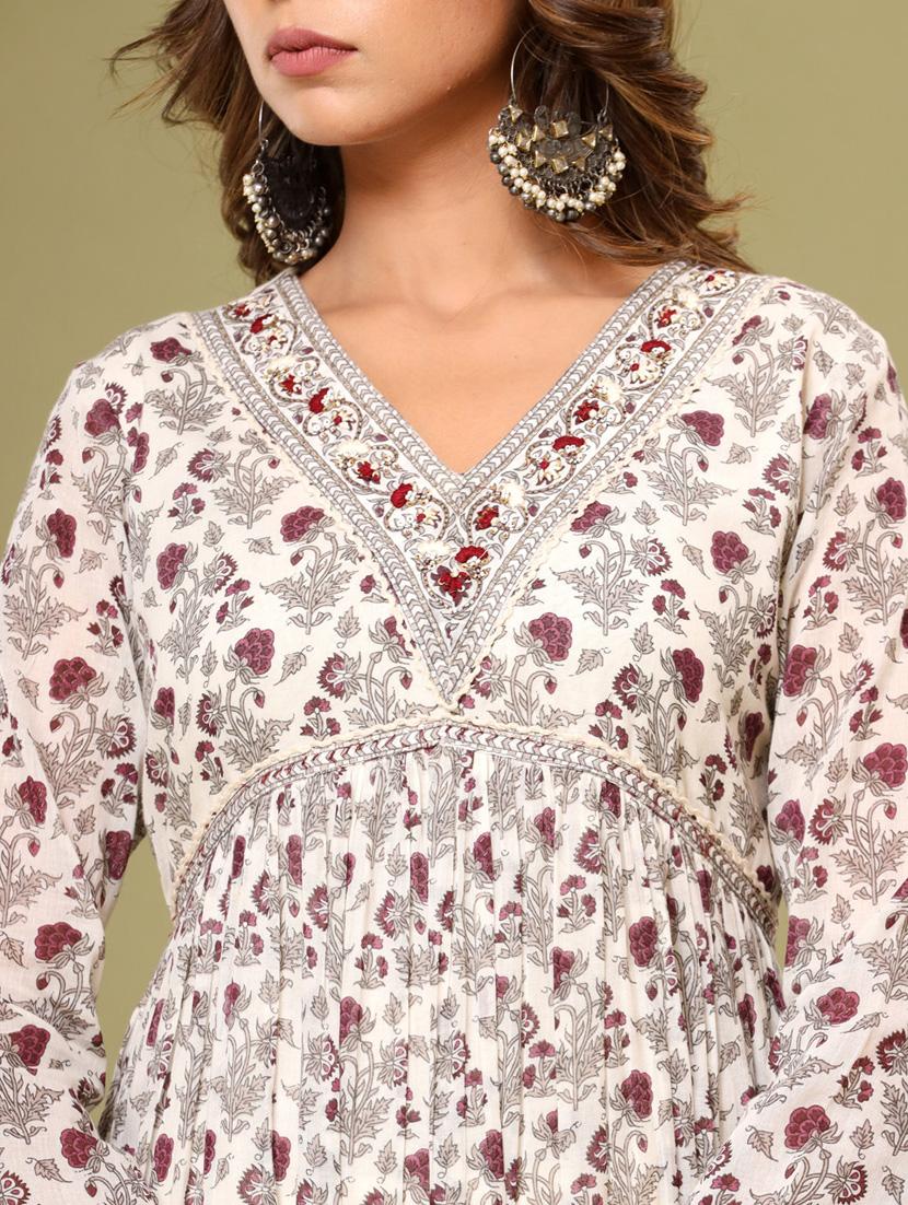 off white colored kurta pant set - 20225829 - Standard Image - 5