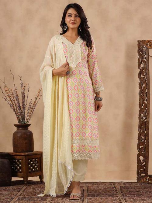 cream colored kurta pant set - 20225850 -  Standard Image - 0
