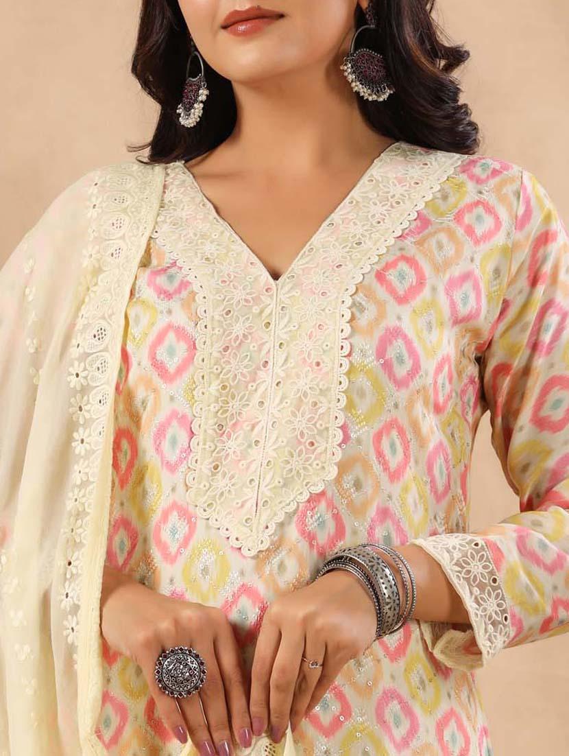 cream colored kurta pant set - 20225850 - Standard Image - 5