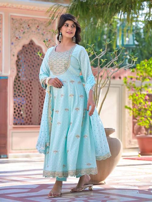 turquoise colored kurta dupatta set - 20225853 - Standard Image - 0