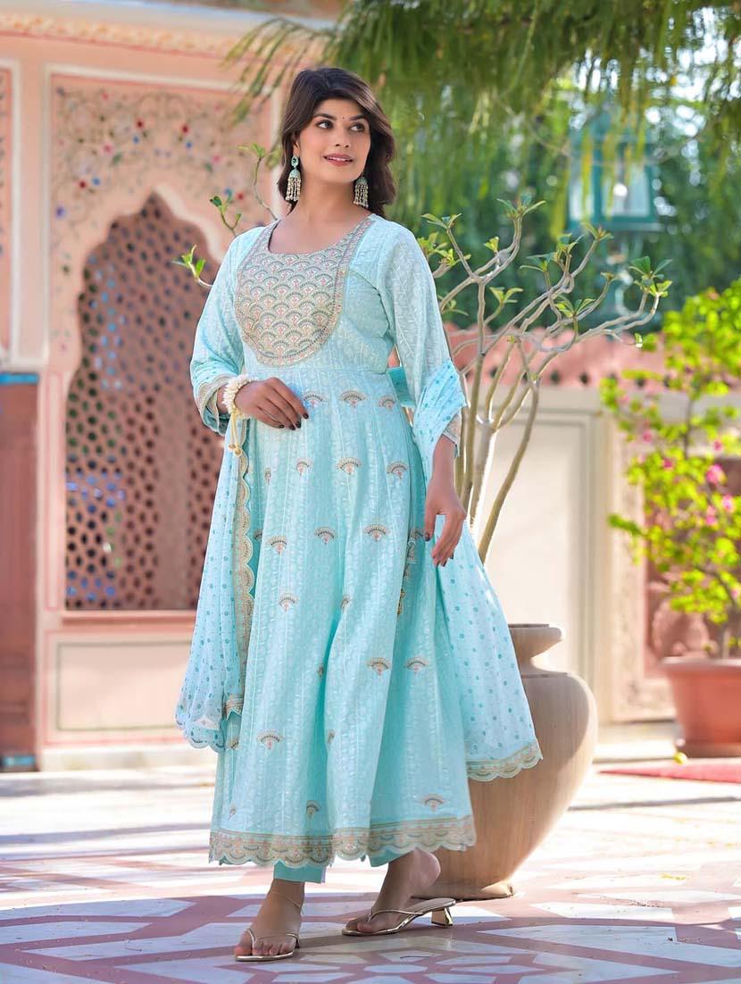 turquoise colored kurta dupatta set - 20225853 - Zoom Image - 0