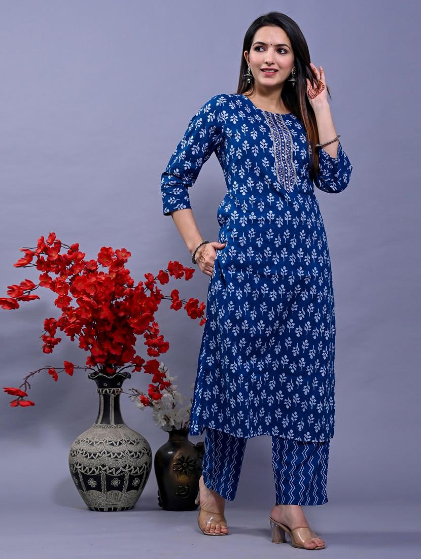 blue colored kurta pant set - 20225856 - Standard Image - 3