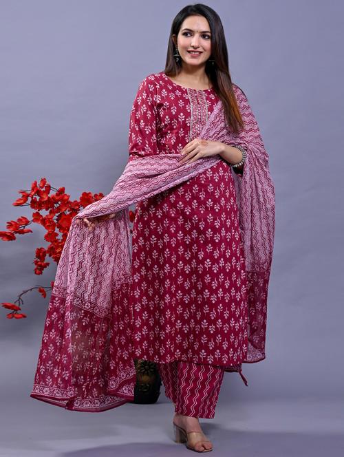 red colored kurta pant set - 20225857 -  Standard Image - 0