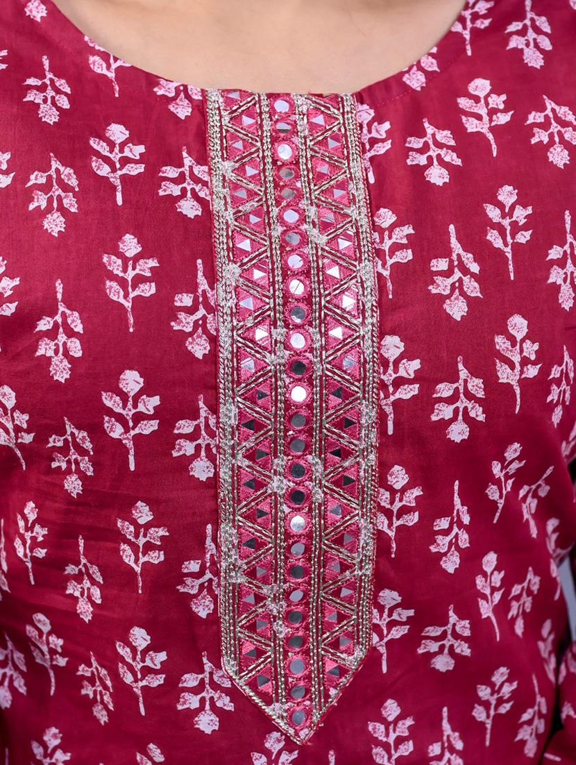 red colored kurta pant set - 20225857 - Standard Image - 5
