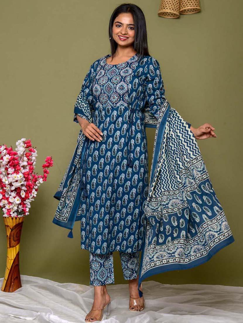 blue colored kurta pant set - 20225874 -  Zoom Image - 0