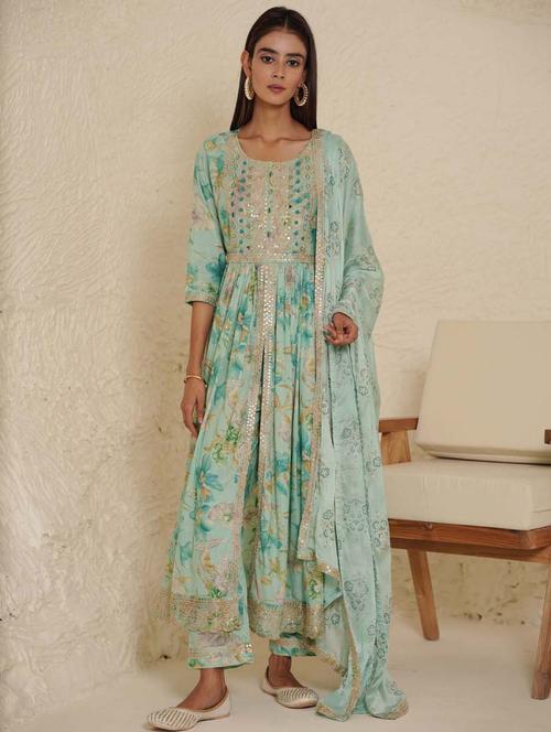 green colored kurta dupatta set - 20225885 - Standard Image - 0