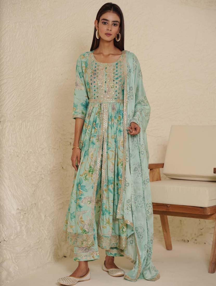 green colored kurta dupatta set - 20225885 - Zoom Image - 0