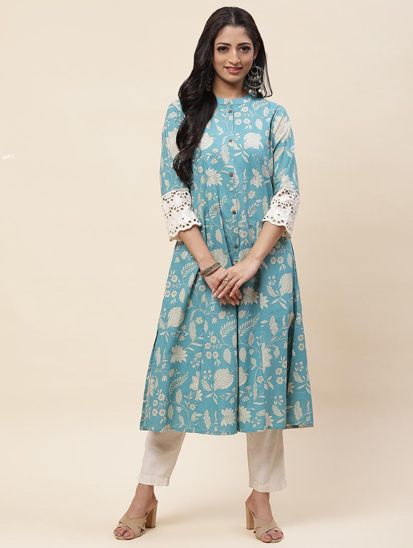 light blue colored a-line kurta - 20225895 -  Zoom Image - 0