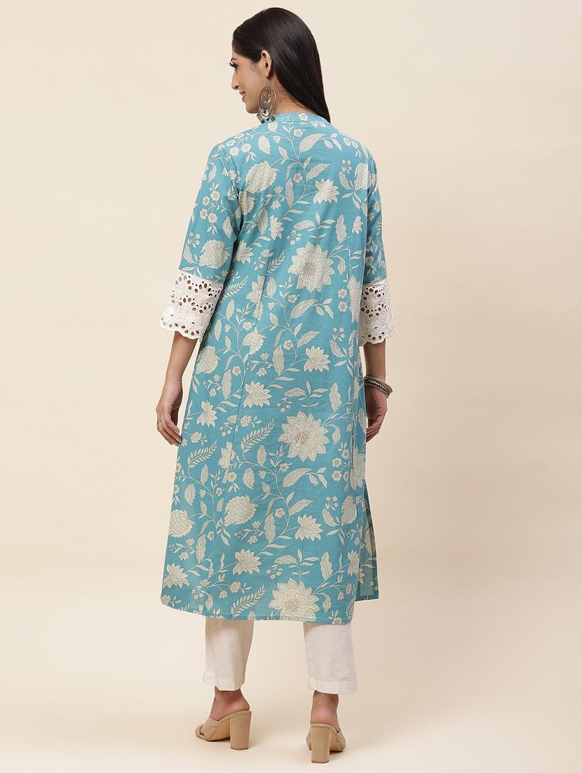 light blue colored a-line kurta - 20225895 - Standard Image - 3