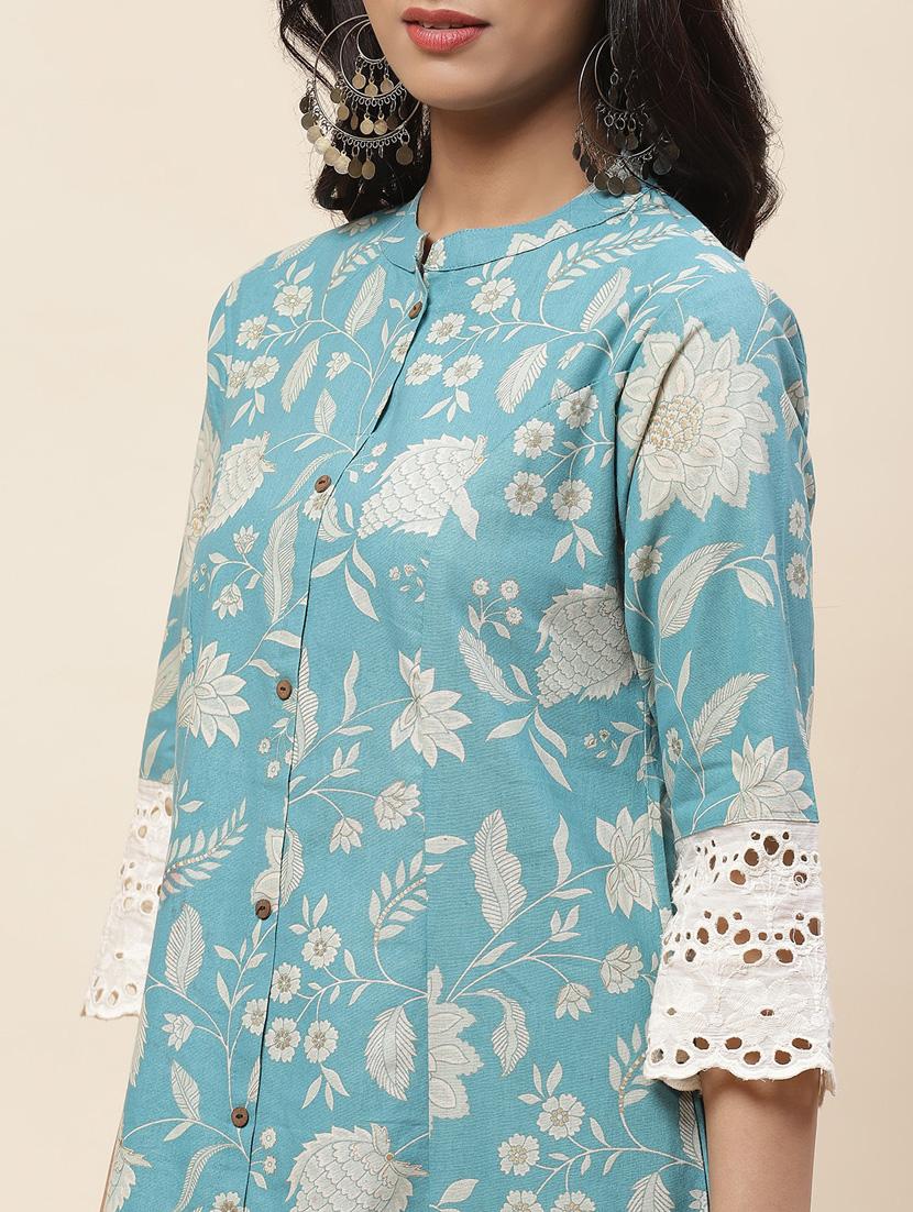 light blue colored a-line kurta - 20225895 - Standard Image - 5
