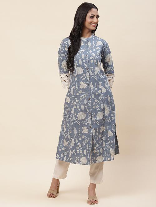 grey colored a-line kurta - 20225897 - Standard Image - 0
