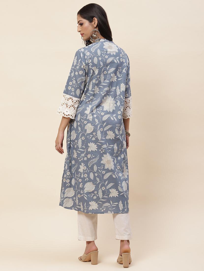 grey colored a-line kurta - 20225897 - Standard Image - 3