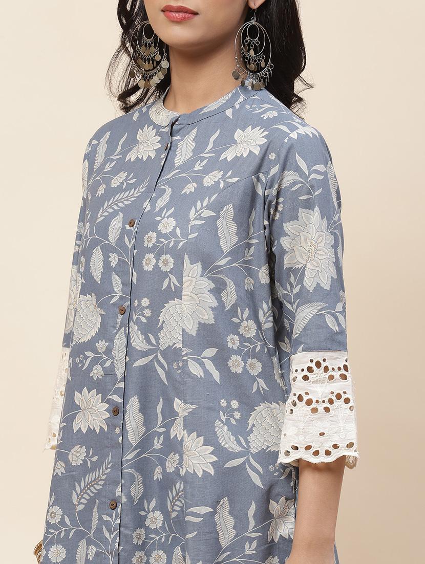 grey colored a-line kurta - 20225897 - Standard Image - 5