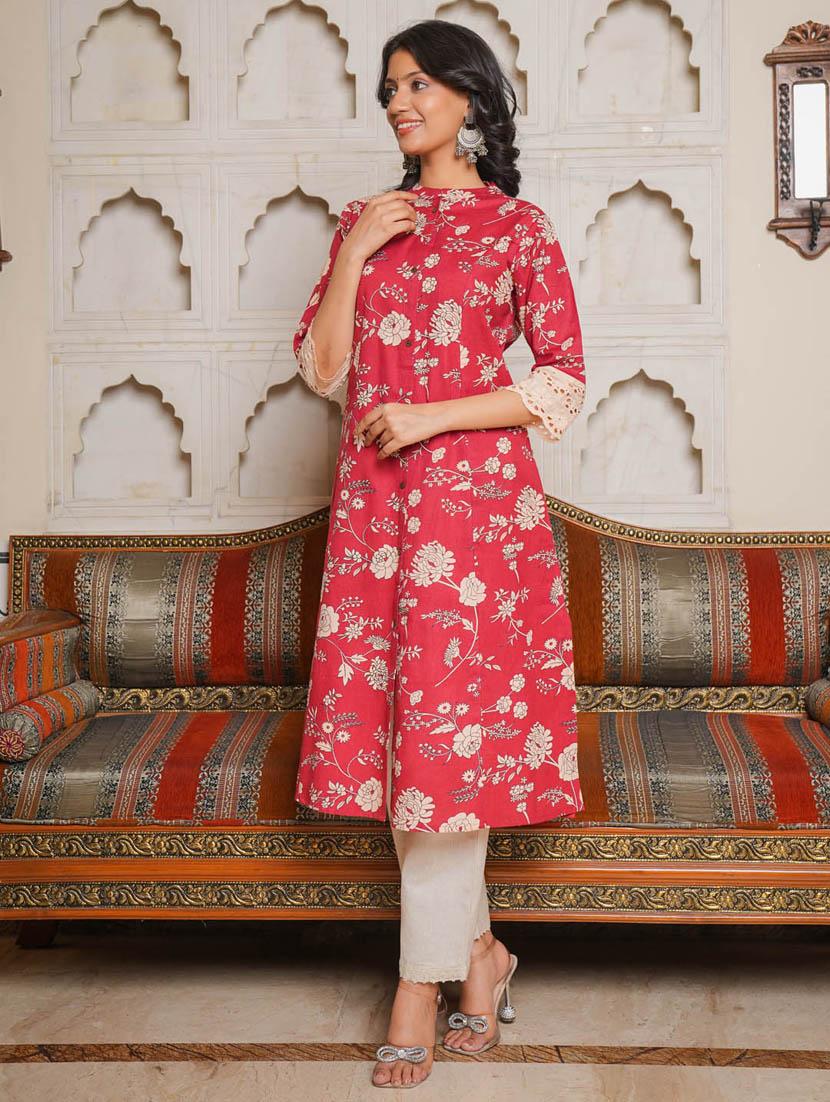 red colored a-line kurta - 20225902 -  Zoom Image - 0