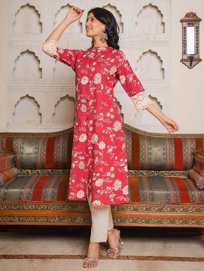 red colored a-line kurta - 20225902 - Standard Image - 3