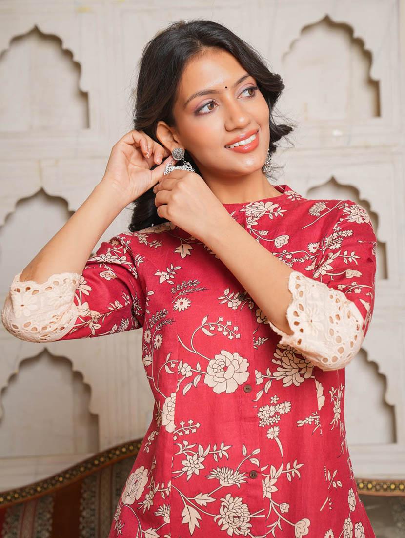 red colored a-line kurta - 20225902 - Standard Image - 5