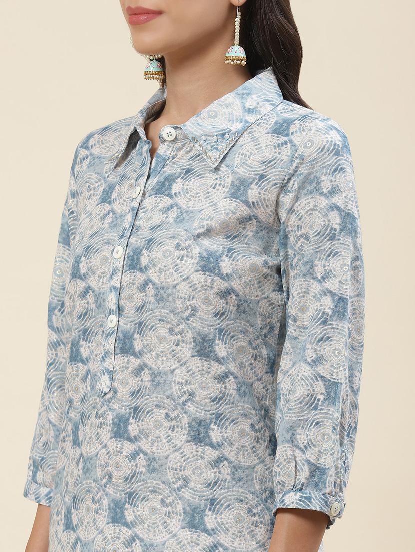 blue linen straight kurta - 20225912 - Standard Image - 5