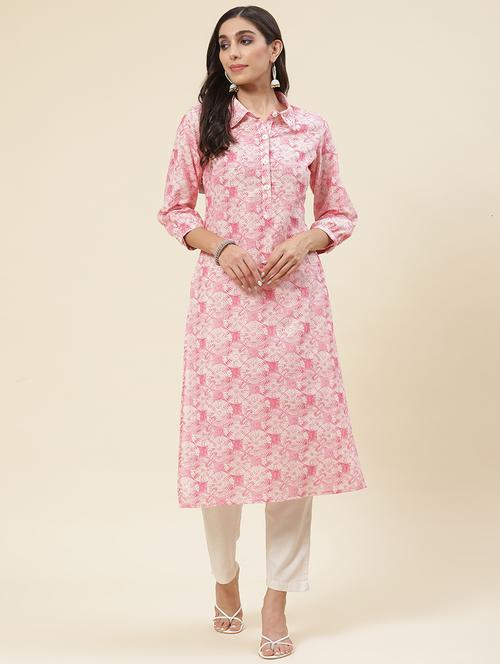 pink linen straight kurta - 20225913 -  Standard Image - 0