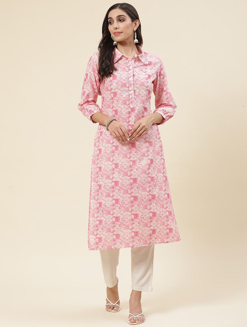 pink linen straight kurta - 20225913 -  Zoom Image - 0
