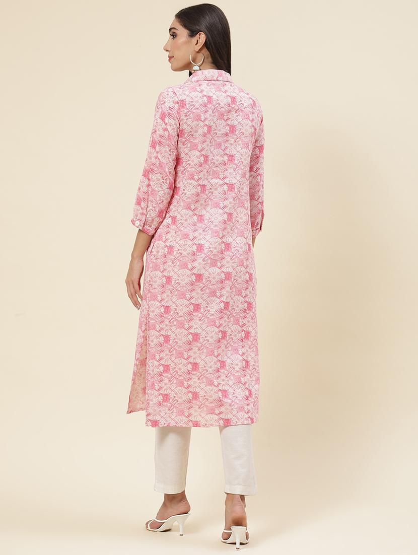 pink linen straight kurta - 20225913 - Standard Image - 3