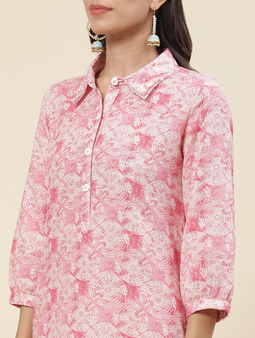 pink linen straight kurta - 20225913 - Standard Image - 5