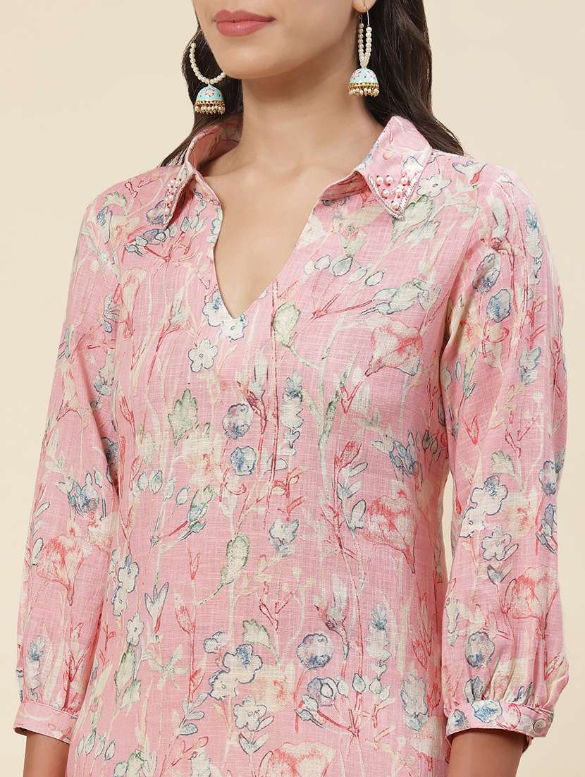 pink linen straight kurta - 20225916 - Standard Image - 5