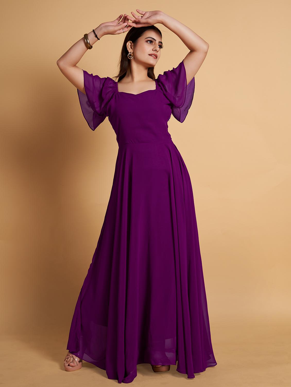 purple solid gown dress - 20228486 -  Zoom Image - 0