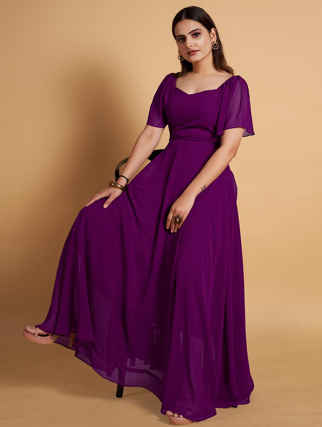 purple solid gown dress - 20228486 - Standard Image - 3
