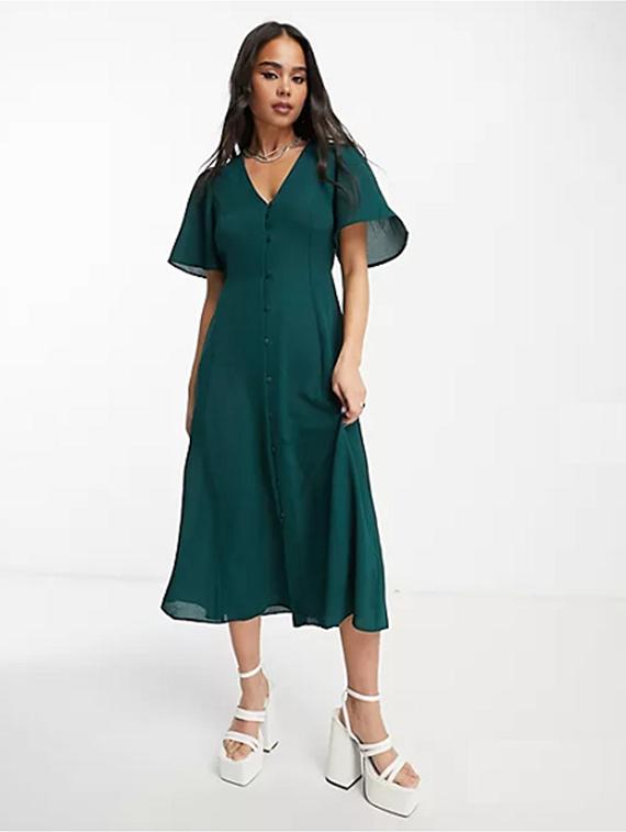 bottle green solid a-line dress - 20228491 - Zoom Image - 0